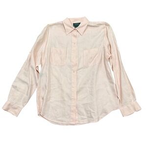 Lauren Ralph Lauren Women Pale Pink Linen Button Up Shirt Long Sleeve Roll Tab L